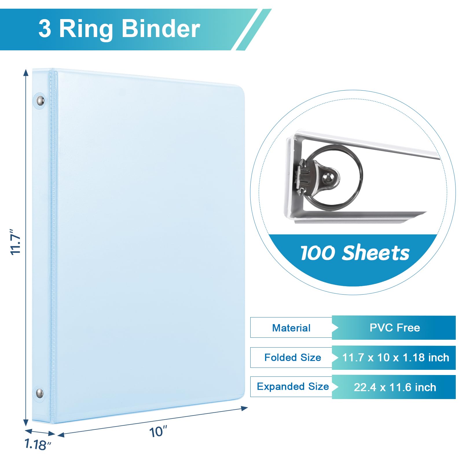 0.5'' 3-Ring-Binder with Pockets, 100 Sheets Capacity, 1/2 inch Binders fits 11" x 8.5" US Letter