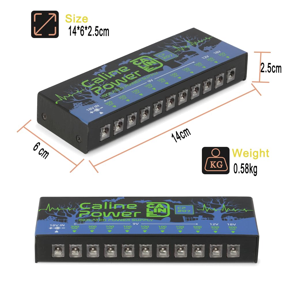 Caline CP-207 Guitar Pedal Power Supply, True Isolated Pedal Board Power Supply with 10 Totally