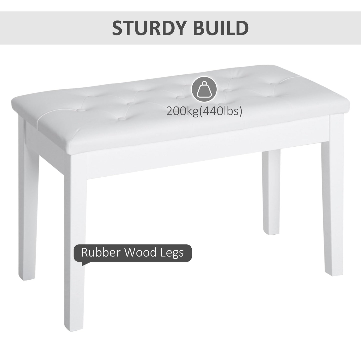 HOMCOM Piano Bench with Faux Leather Padded Cushion, White
