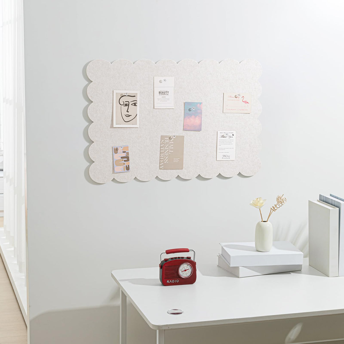 Mooliwe Scalloped Felt Bulletin Cork Board Foldable Camel 24 * 18 Inch