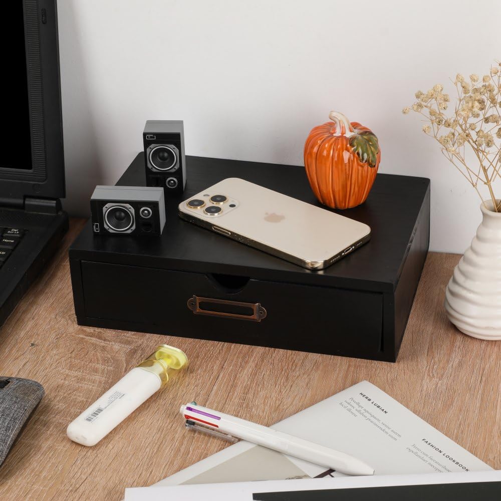 BoxSkivra Wooden Drawers Black Wood Desktop Organizer with Drawers