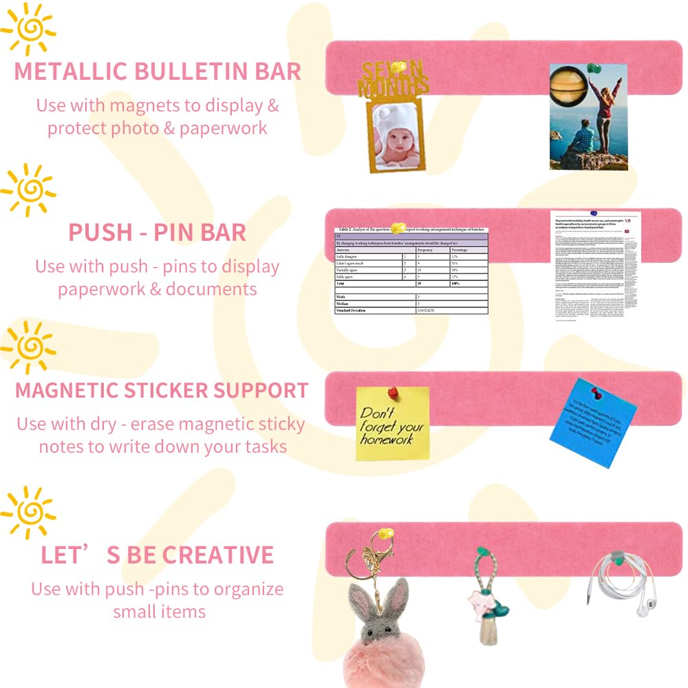 Vuzvuv 8Pcs Cork Bulletin Board Strips for Wall Office-Pink