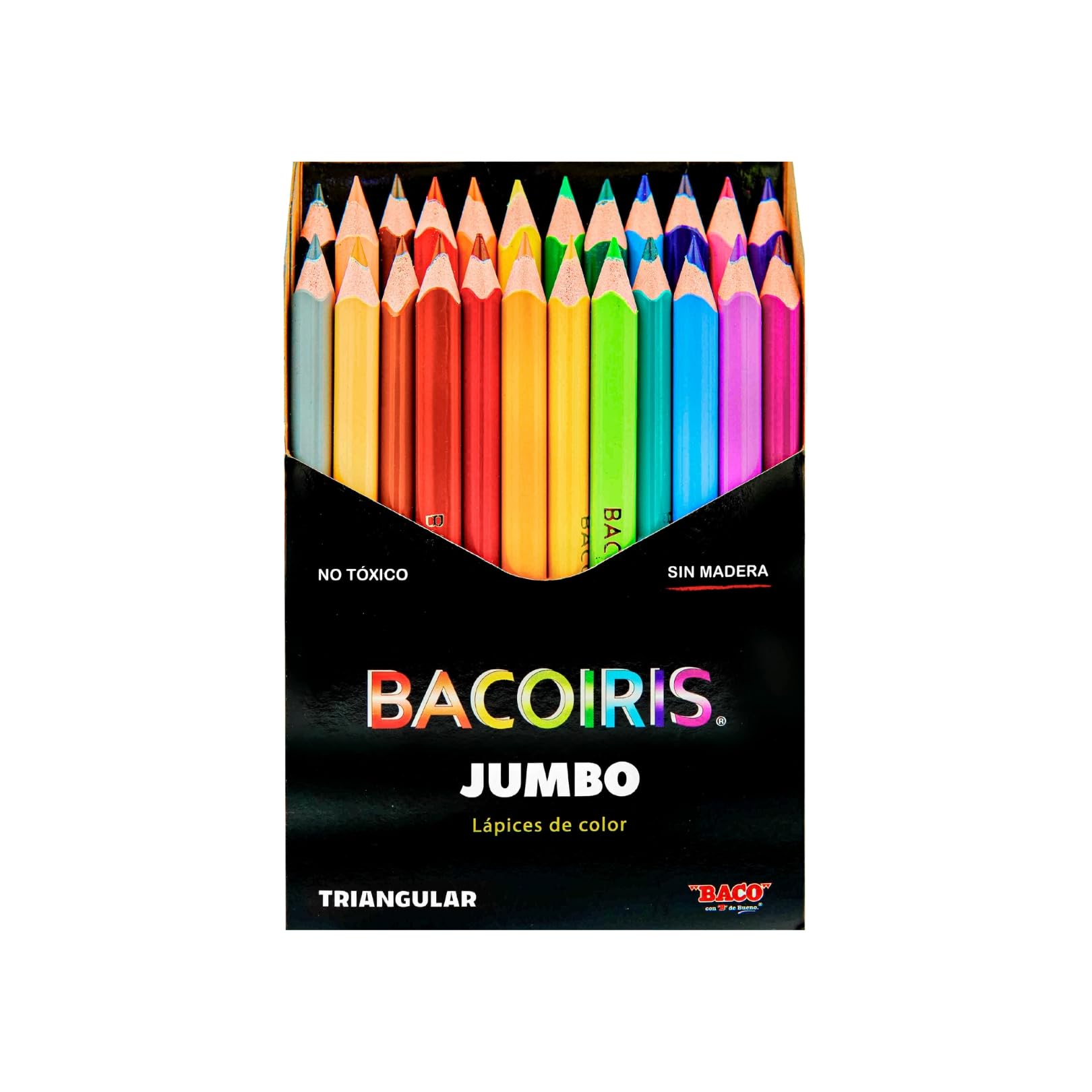 BACO JUMBO Triangular Coloured Pencils Tip 33 mm Rainbow 24 Pieces