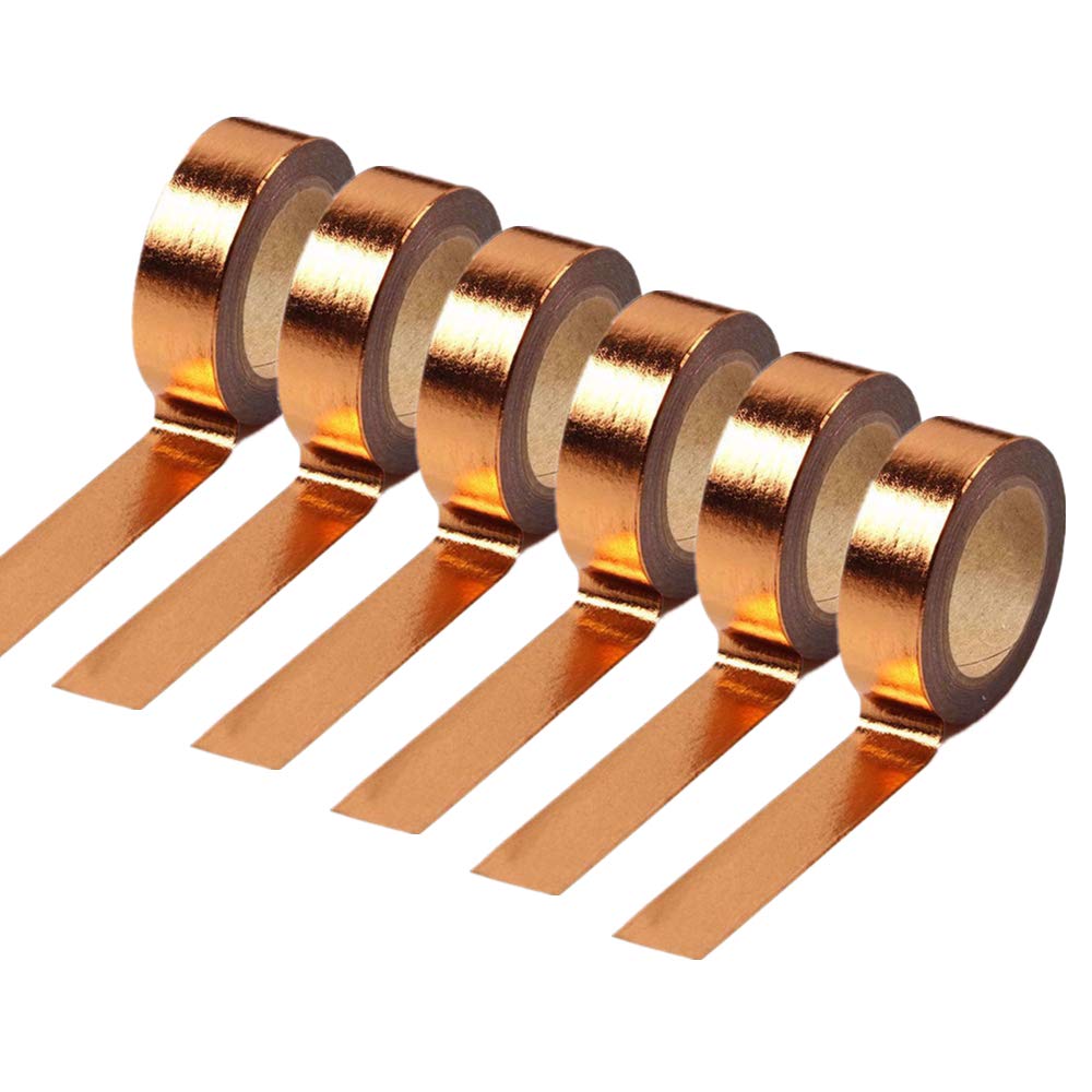 MEI YI TIAN 6 Rolls Solid Copper Gold Foil Washi Tape Set 15mmx10m Bronze Golden Stamping Paper