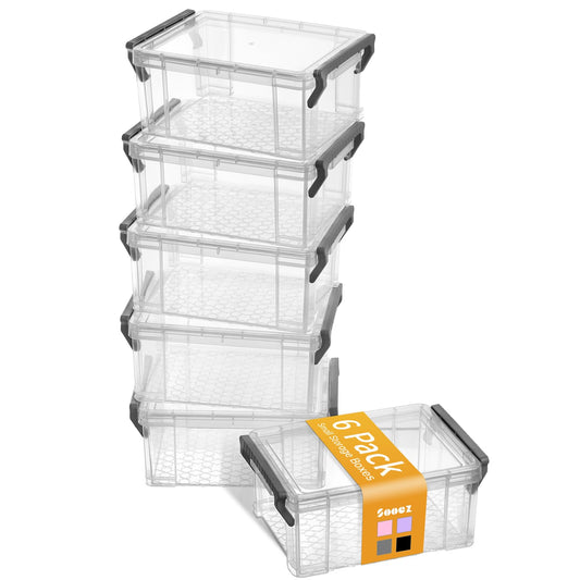 Sooez 6 Pack Small Plastic Containers with Lids, 6.4" x 4.4" x 2.7"