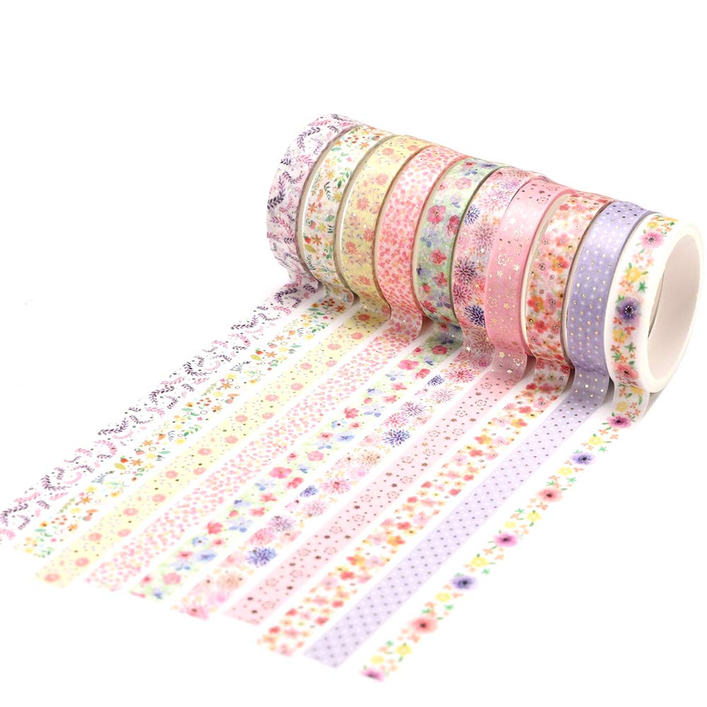 YUBBAEX 10 Rolls Sparkling Washi Tape Set 8mm Skinny Gold Foil Decorative Masking Washi Tapes for
