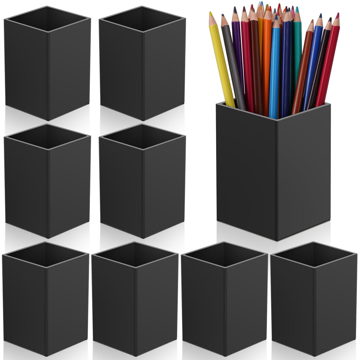 AFOROEOA 10Pack Black Acrylic Pen Holder, Desktop Pencil Organizer Makeup Brush Holder Acrylic