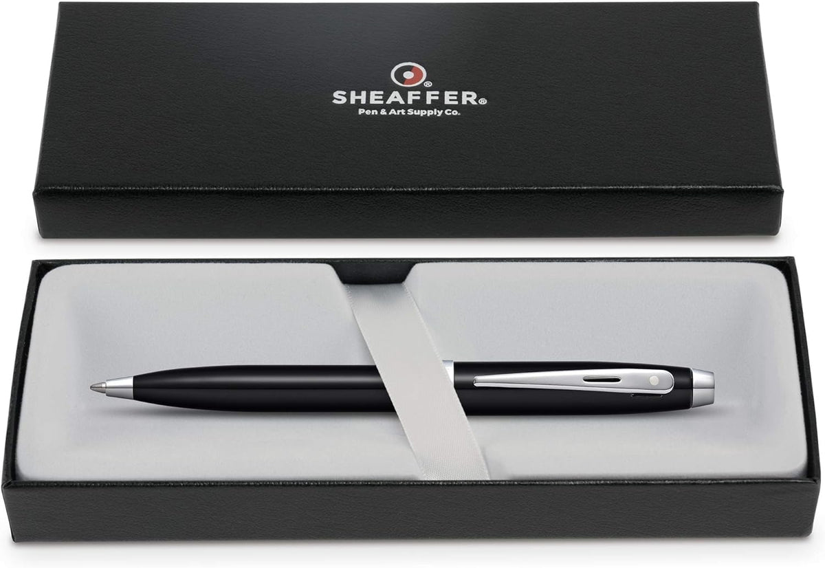 Sheaffer 100 Glossy Black Lacquer Ballpoint Pen with Polished Chrome Trim