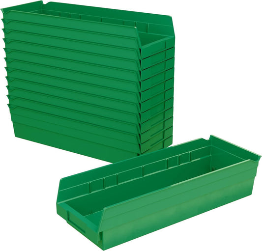 Akro-Mils 30138 Heavy Duty Plastic Shelf Bins, 18"x 6.5"x 4", Green, 12-Pk