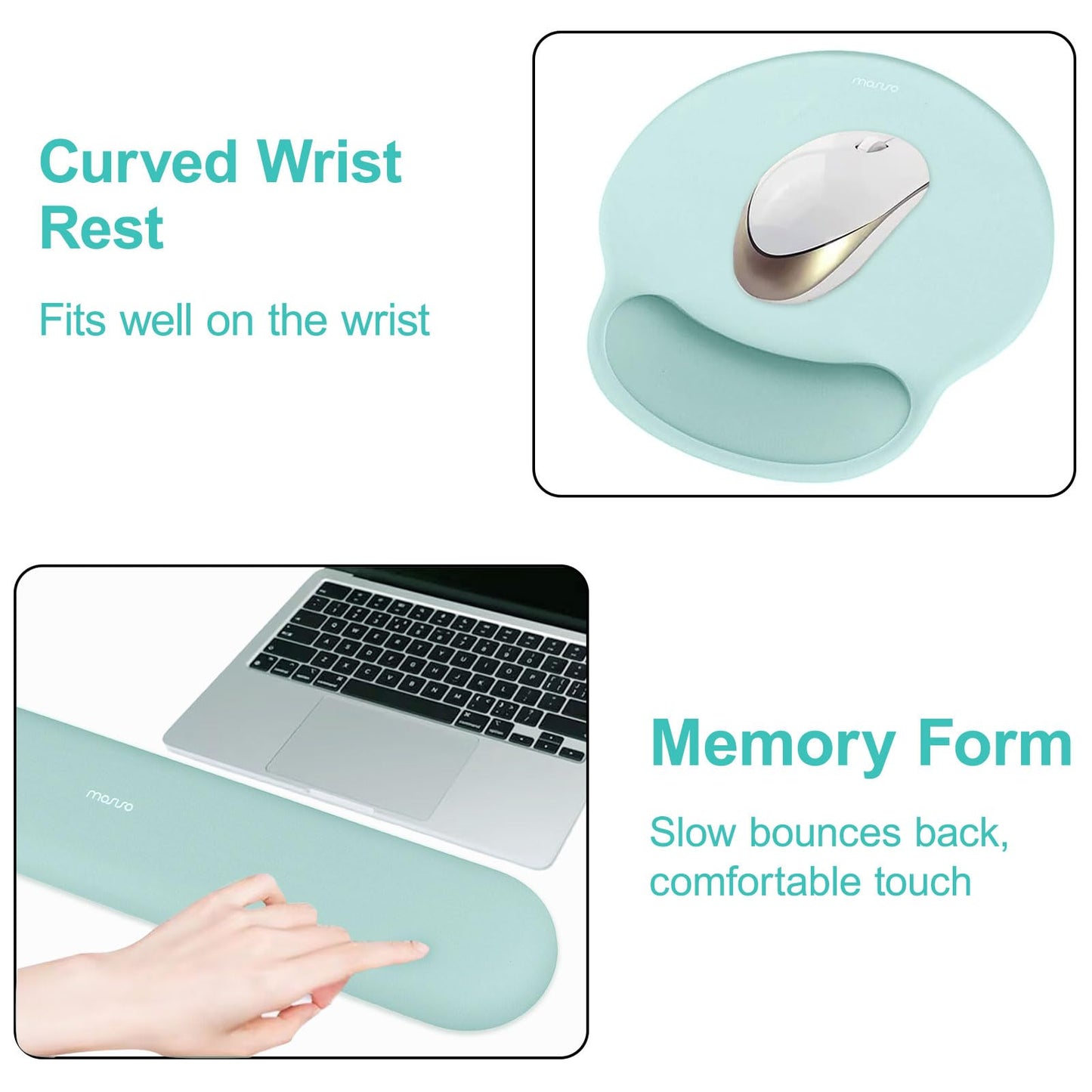 MOSISO Wrist Rest Support for Mouse Pad&Keyboard Set, Aquamarine