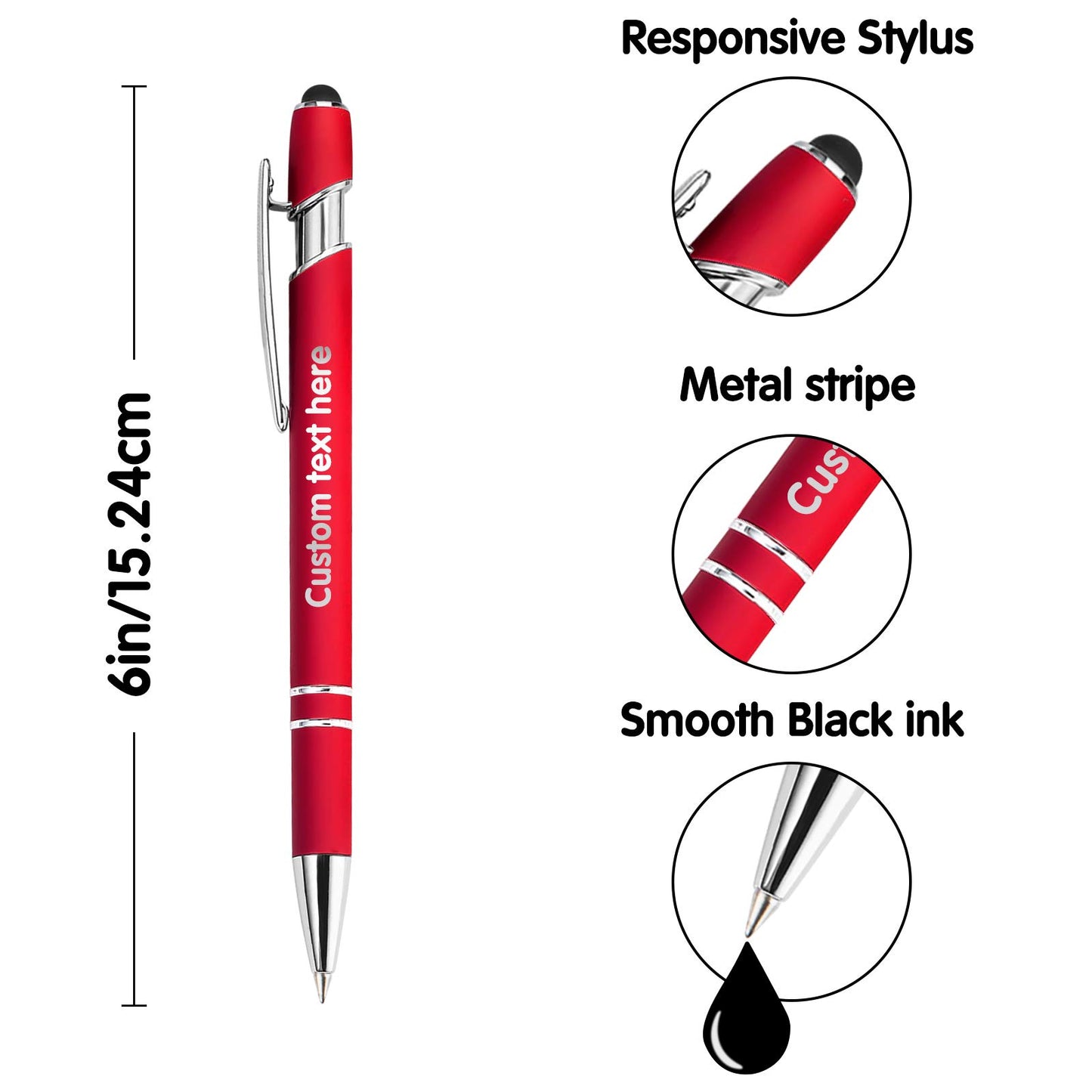 10 Pcs Personalized Pens in Bulk with Stylus Tip - Custom Print with Name 0.5 mm Soft Touch Medium