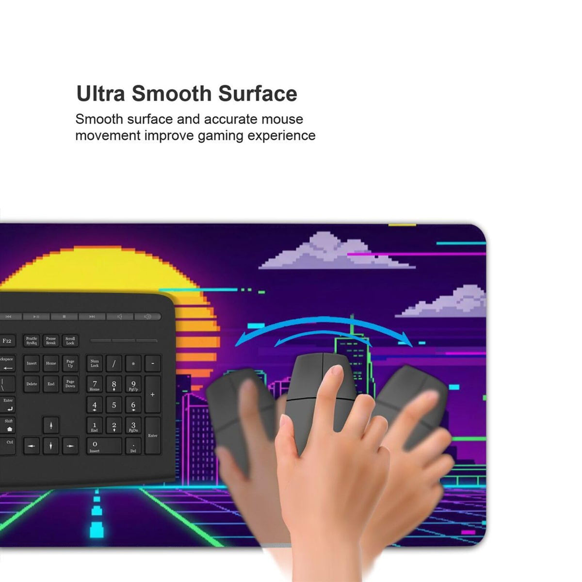 XXL Extended Gaming Mouse Pad, Cyberpunk Neon Synthwave Desk Mat Pixel