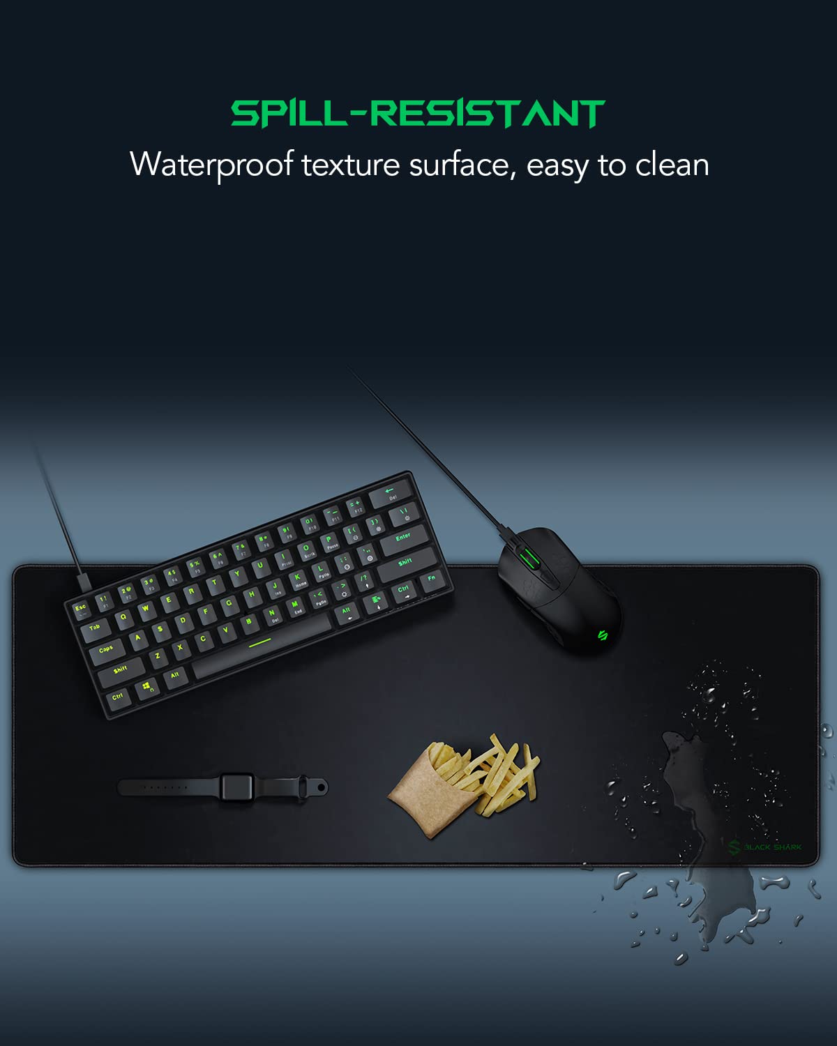 Black Shark Gaming Mouse Pad Desk Mat (31.5” x 11.8” x 0.15”) Mousepad with Superfine Fiber Surface