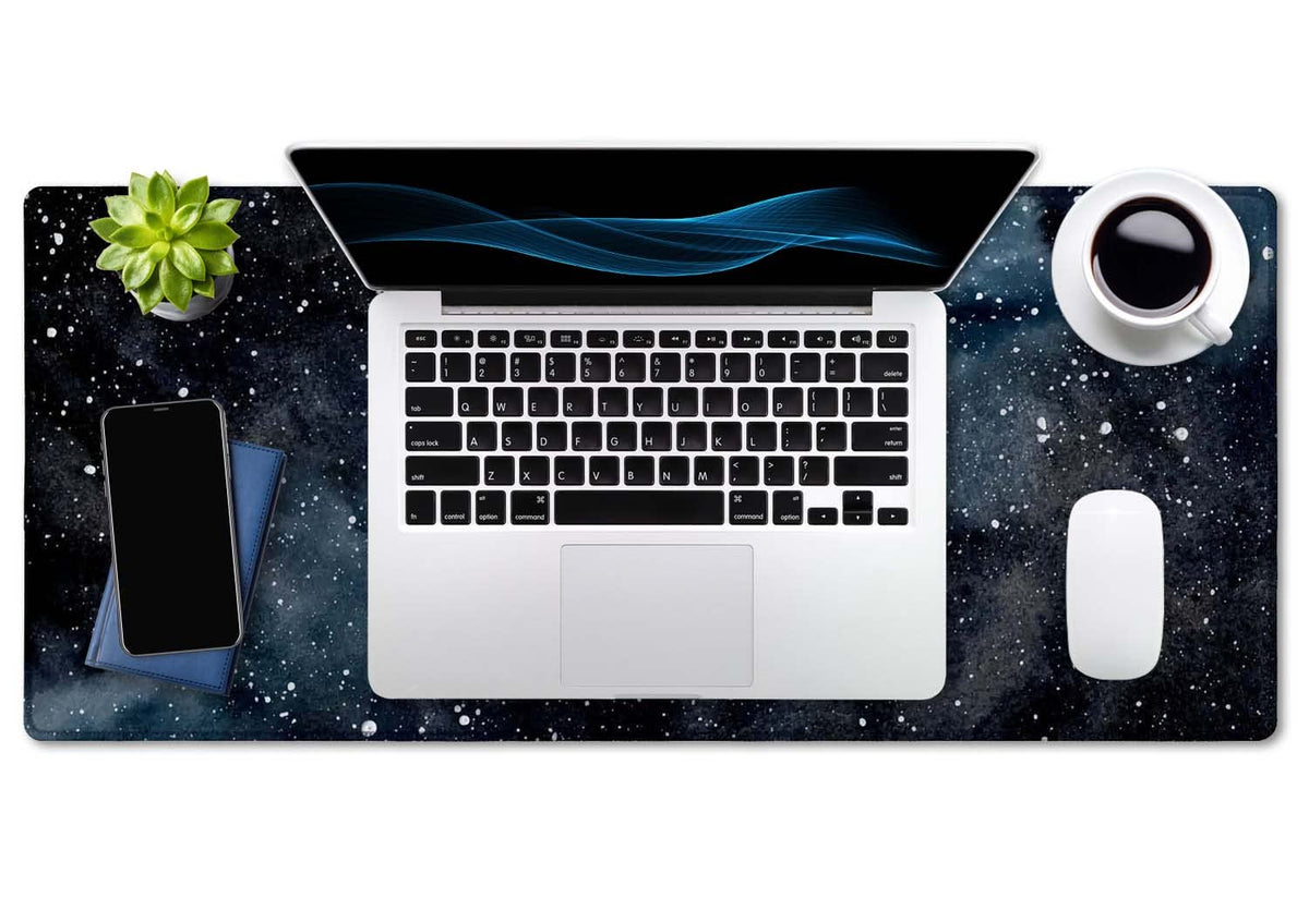 SSOIU Extended Gaming Mouse Pad (35.5x15.7 in) Dark Starry Deep Space Desk Mat, Cute Galaxy Desk Pad