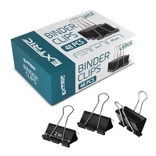 Binder Clips - 48 Pack Large Binder Clips, 2 Inch, Black Paper Clamps, File Clip for Home, Office
