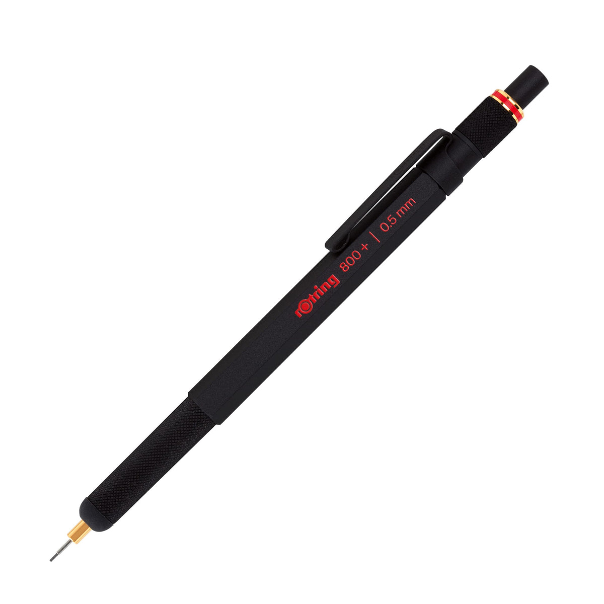 rOtring 800+ Mechanical Pencil and Touchscreen Stylus, Twist-to-Retract, HB 0.5 mm, Black Metal