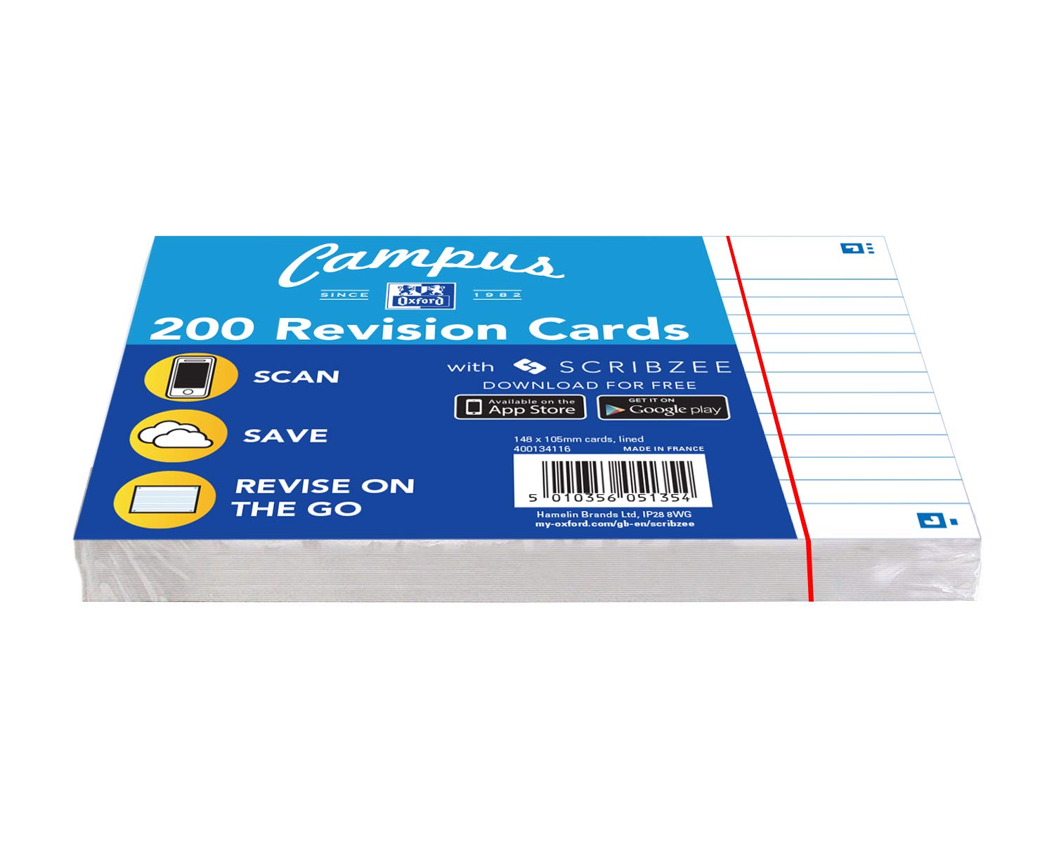 Oxford Campus Revision Cards, Ruled, A6, White, 200 Cards