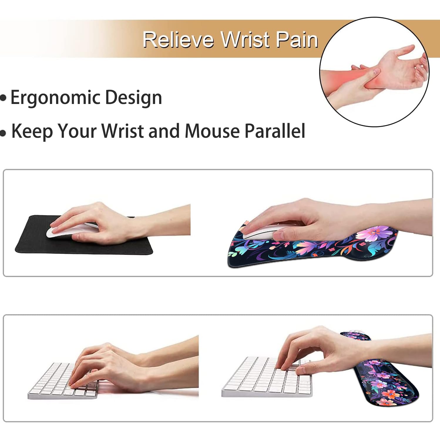 Keyboard Wrist Rest and Mouse Pad Wrist Support Set, Ergonomic Gel Mouse Pad Wrist Rest with