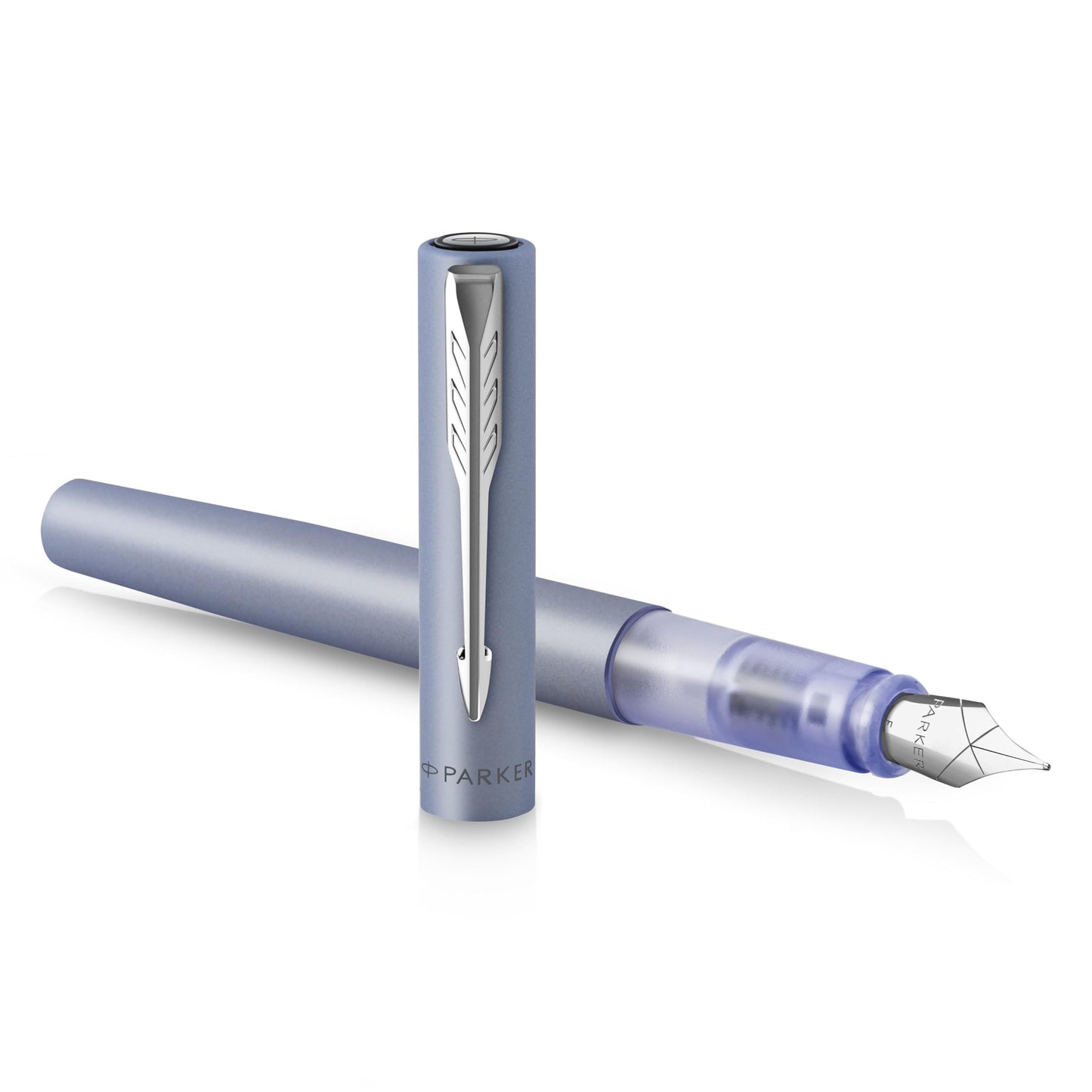 Parker Vector XL Fountain Pen | Metallic Silver-Blue Lacquer on Brass | Medium Nib with Blue Ink
