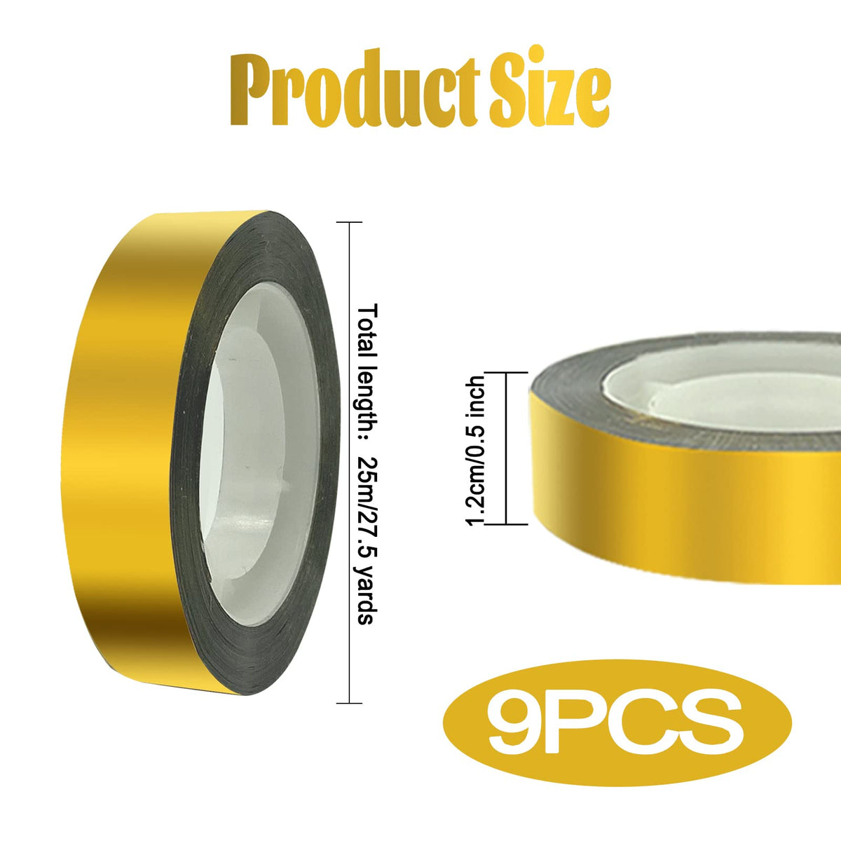 YimeBand 9 Rolls Gold Metallic Washi Mirror Tape, DIY Gold Graphic Art Tape, Self Adhesive