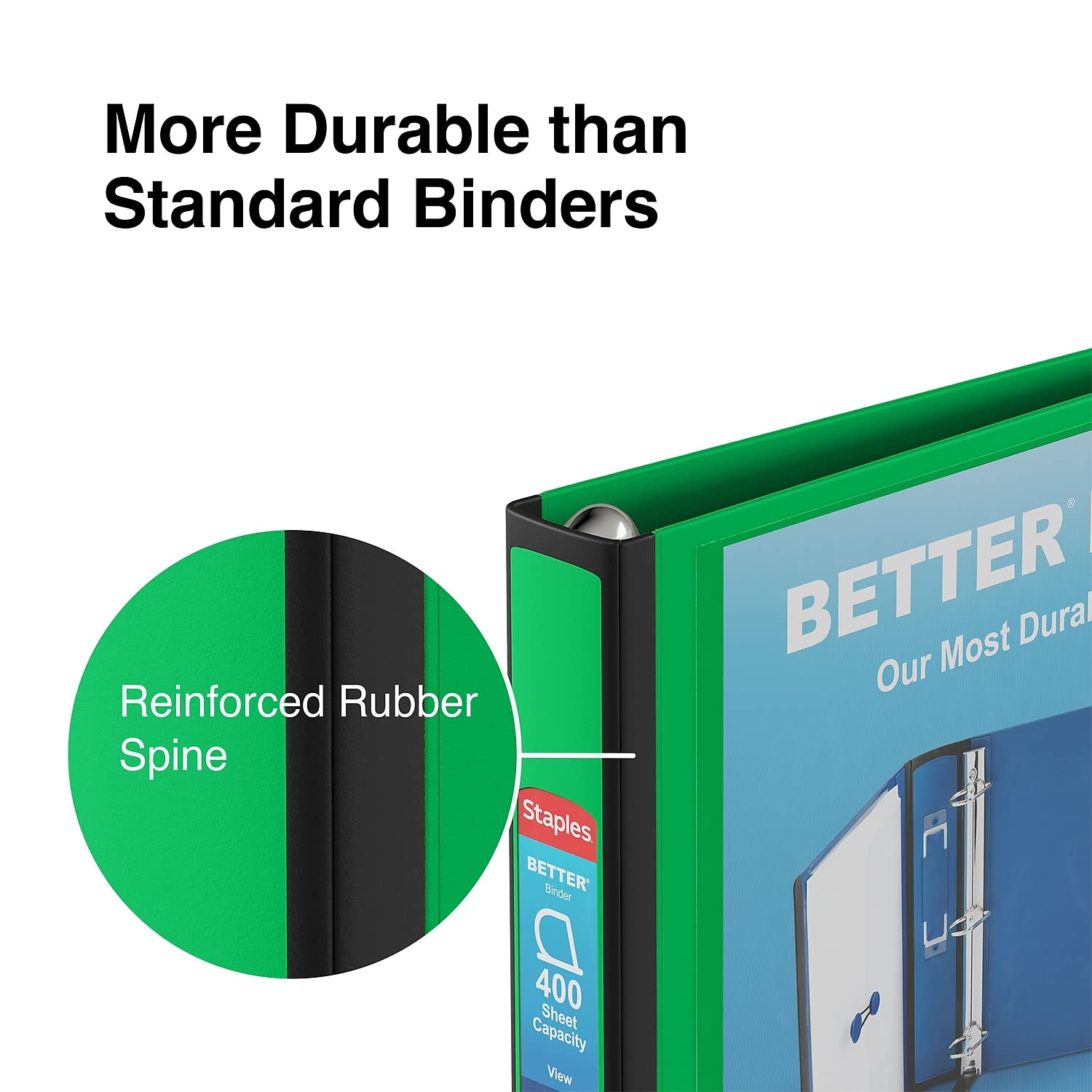 Staples Better Binder, 1.5 Inch D-Ring, Green, 400 Sheets, 3-Pack