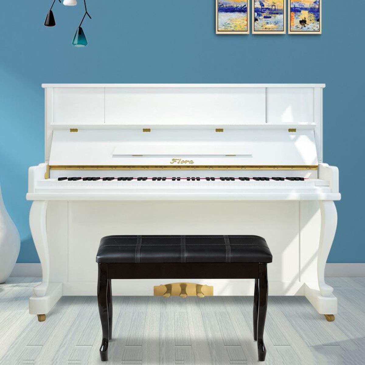 GOFLAME Piano Bench Stool with Padded Cushion and Music Storage, Heavy Duty Piano Duet Seat with PU