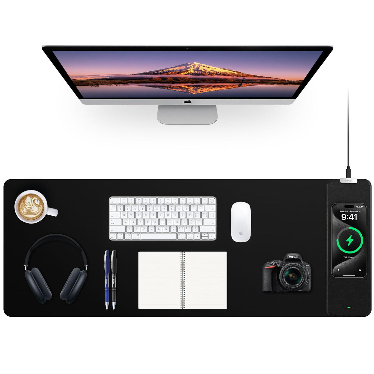 Mouse Pad with Wireless Charging, Black Mousepad Long Desk Mat, Large Gaming Mouse Pad, Soft Mouse