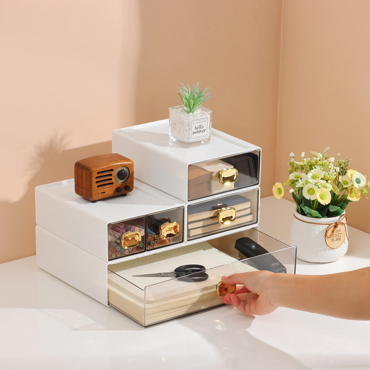 OSteed Desktop Storage Drawers, Stackable Countertop Organizer with Drawers