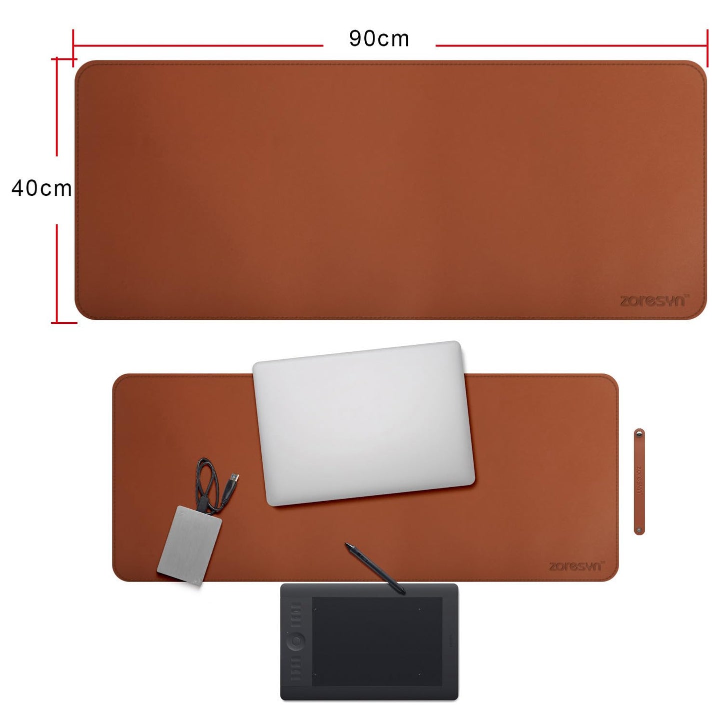 ZORESYN Large PU Leather Desk Pad, 35.4" x 15.8", Brown