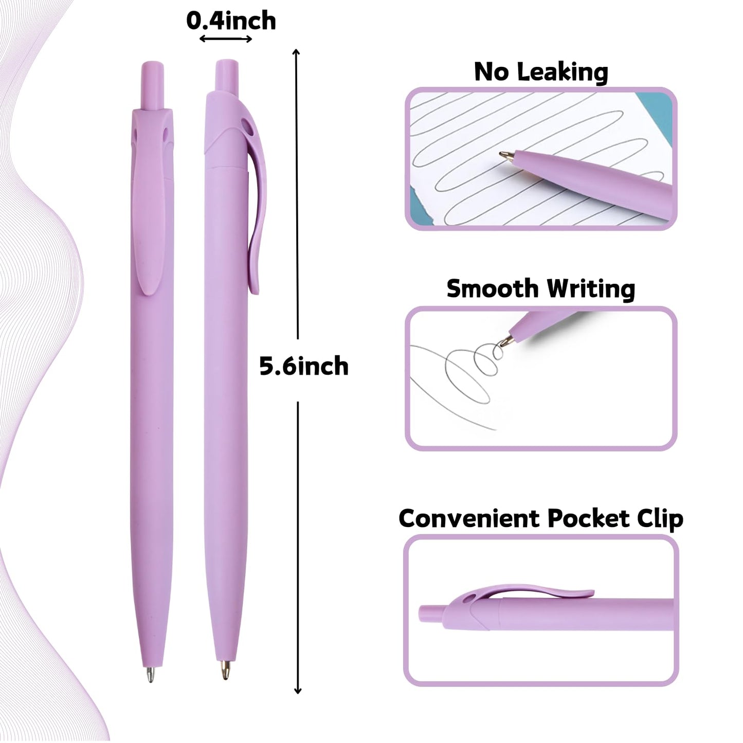 Wiaziert BallPoint Pens, 50 Pack (BLACK Ink), Bulk Pens, Purple Barrel,Click Pens for Office Home