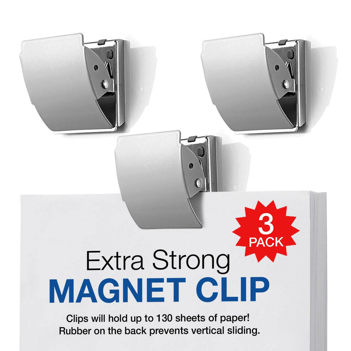 PLUS Extra-Strong Magnetic Binder Clips, Large, 3-Pack Silver