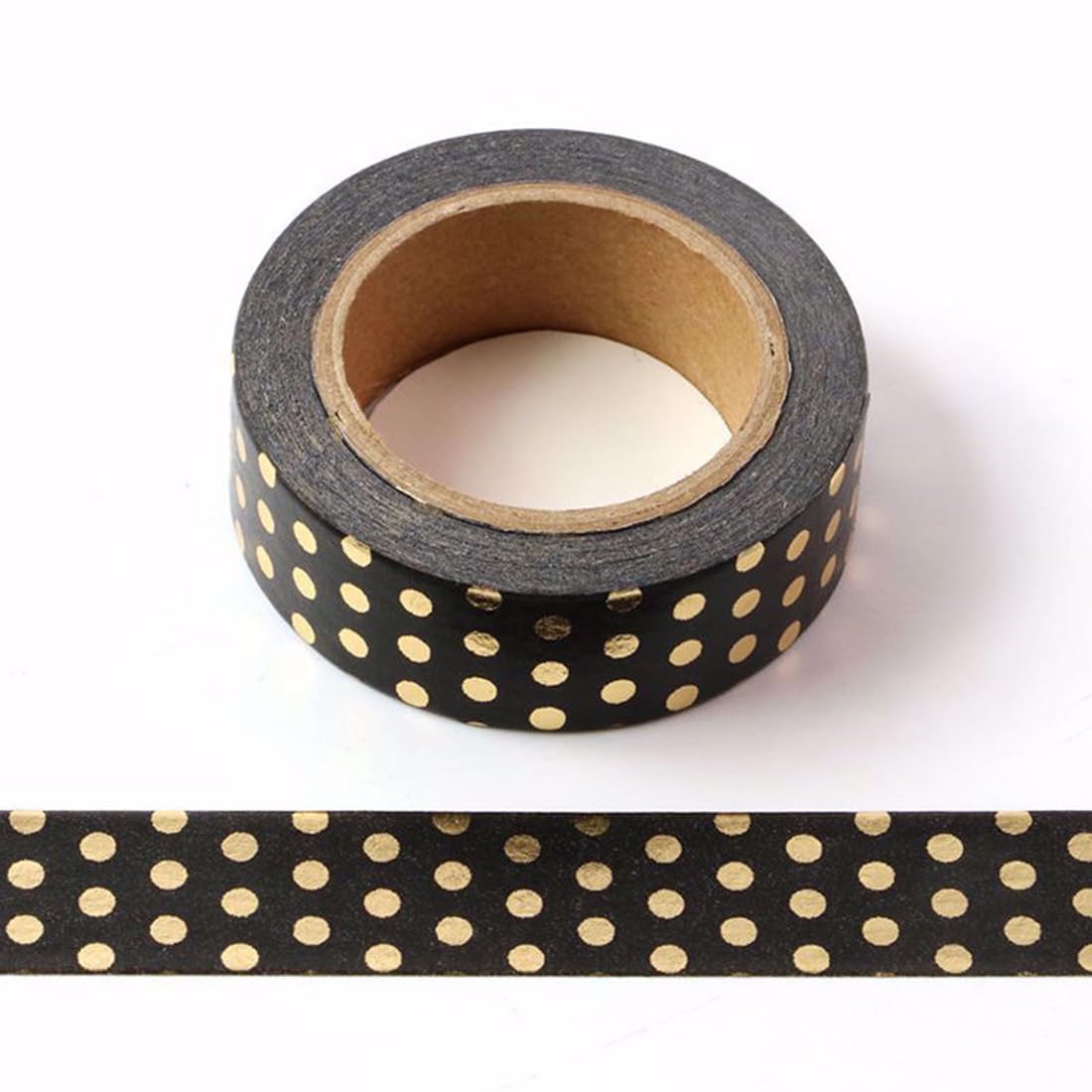 CIAJIE Black Point Foil Dots Washi Tape,5/8" x 393 inches(15mm*10M) Wave Foil Dots Washi Tape