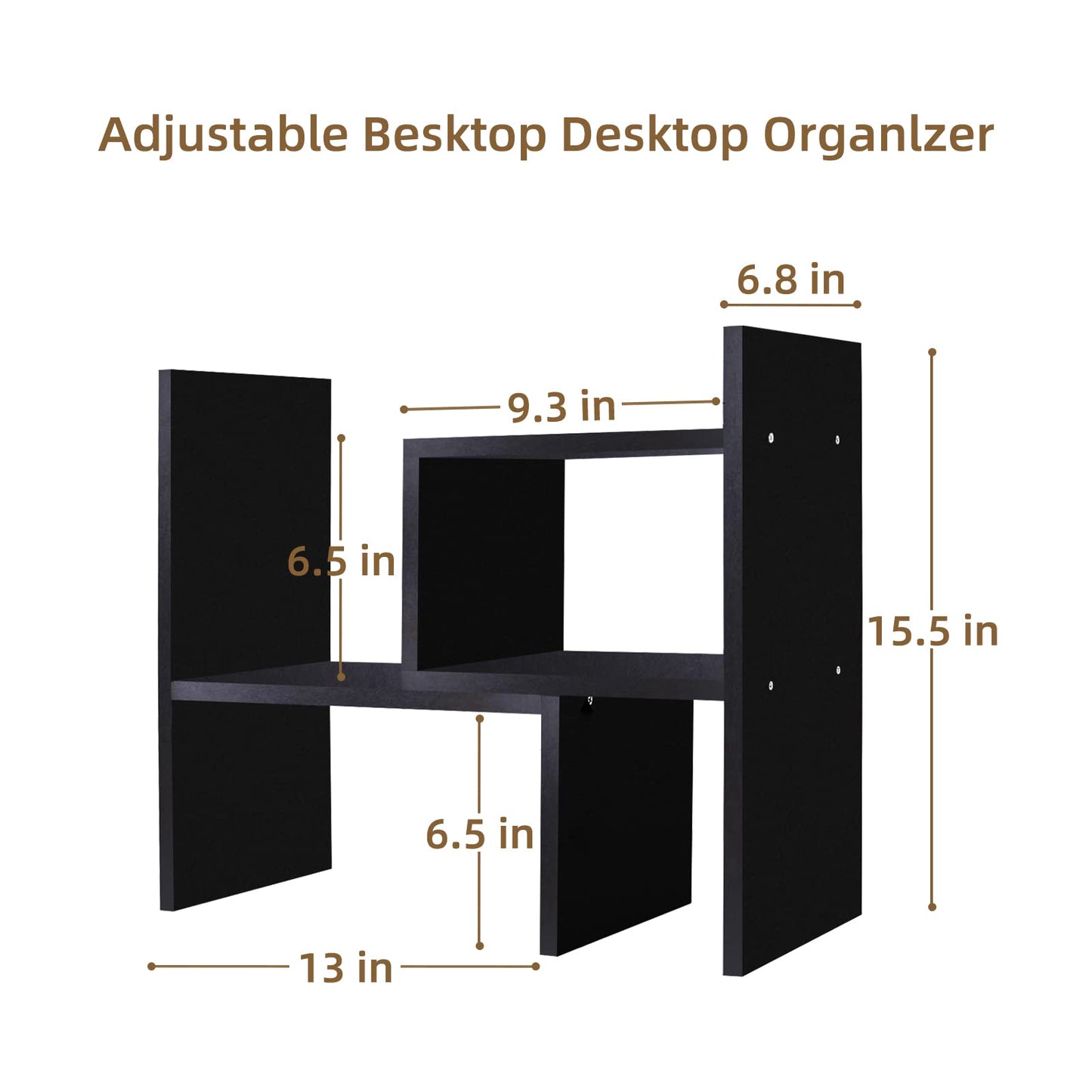 TY ARTS & CULTURE Expandable Black Wood Desktop Organizer-Desk Bookshelf