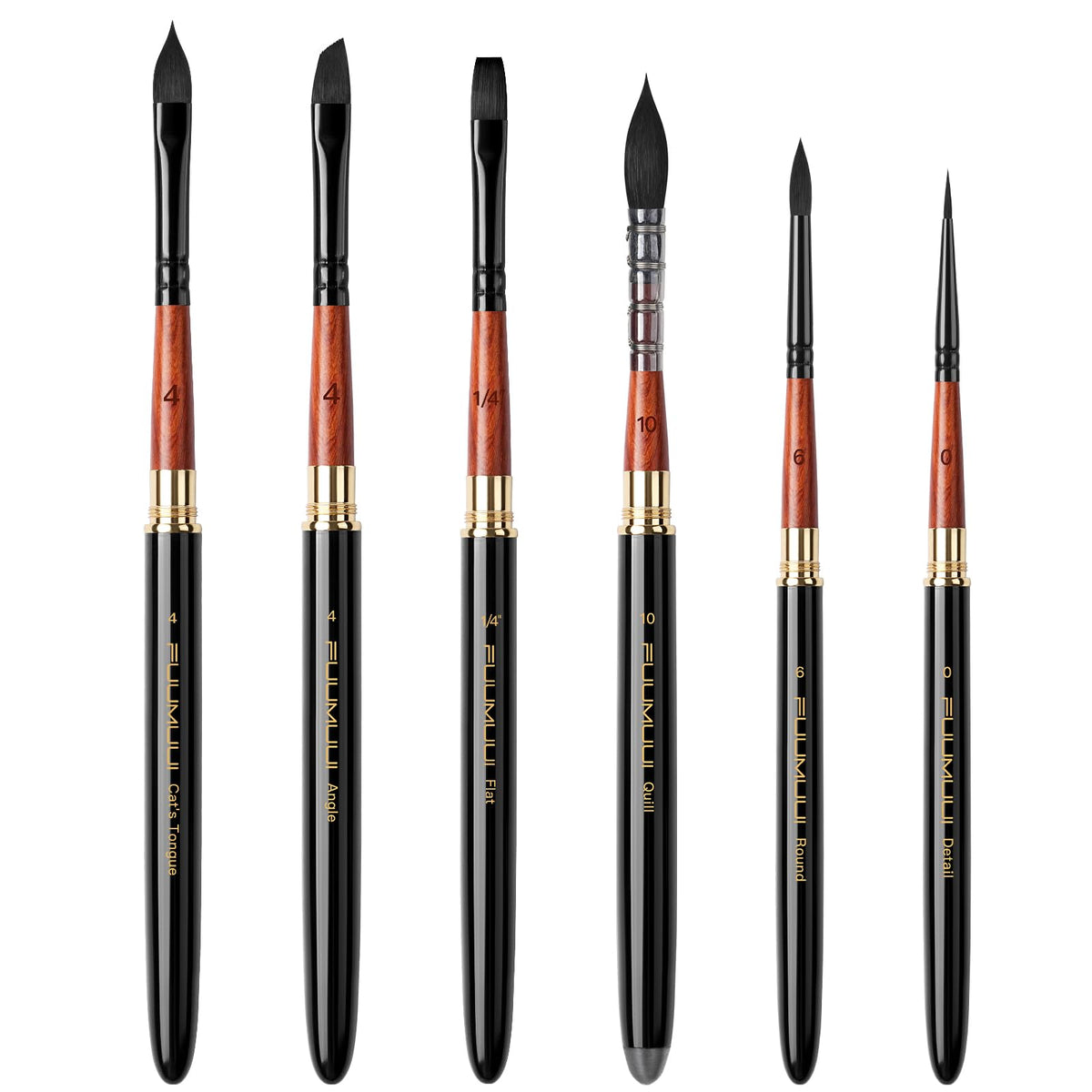 Travel Watercolor Brushes, Fuumuui Professional 6pcs Natural Soft Squirrel Hair Watercolor Travel