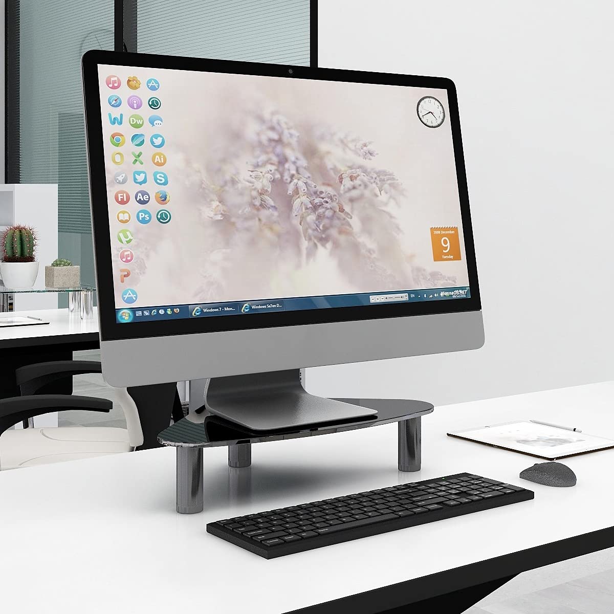 Hemudu Tempered Glass Computer Monitor Riser/Triangle Save Space Desktop Corner Stand for Computer