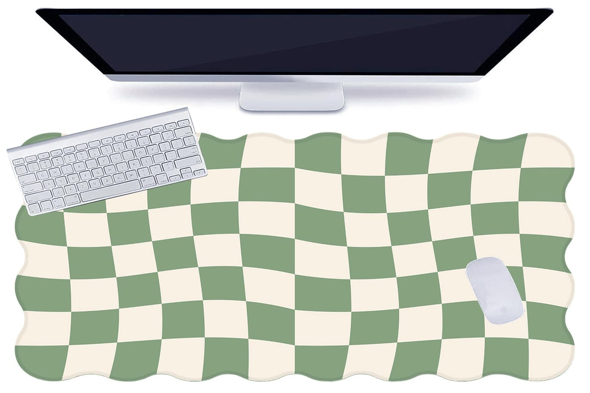 L-SPOUTTO Green Mouse Pad,Geometric Desk Mat XXL Large Scalloped Gaming Mousepad,35.4x15.7in