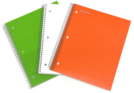 Mintra Office Durable Spiral Notebooks, 3 Subject (Green, White, Orange, College Ruled 3pk)