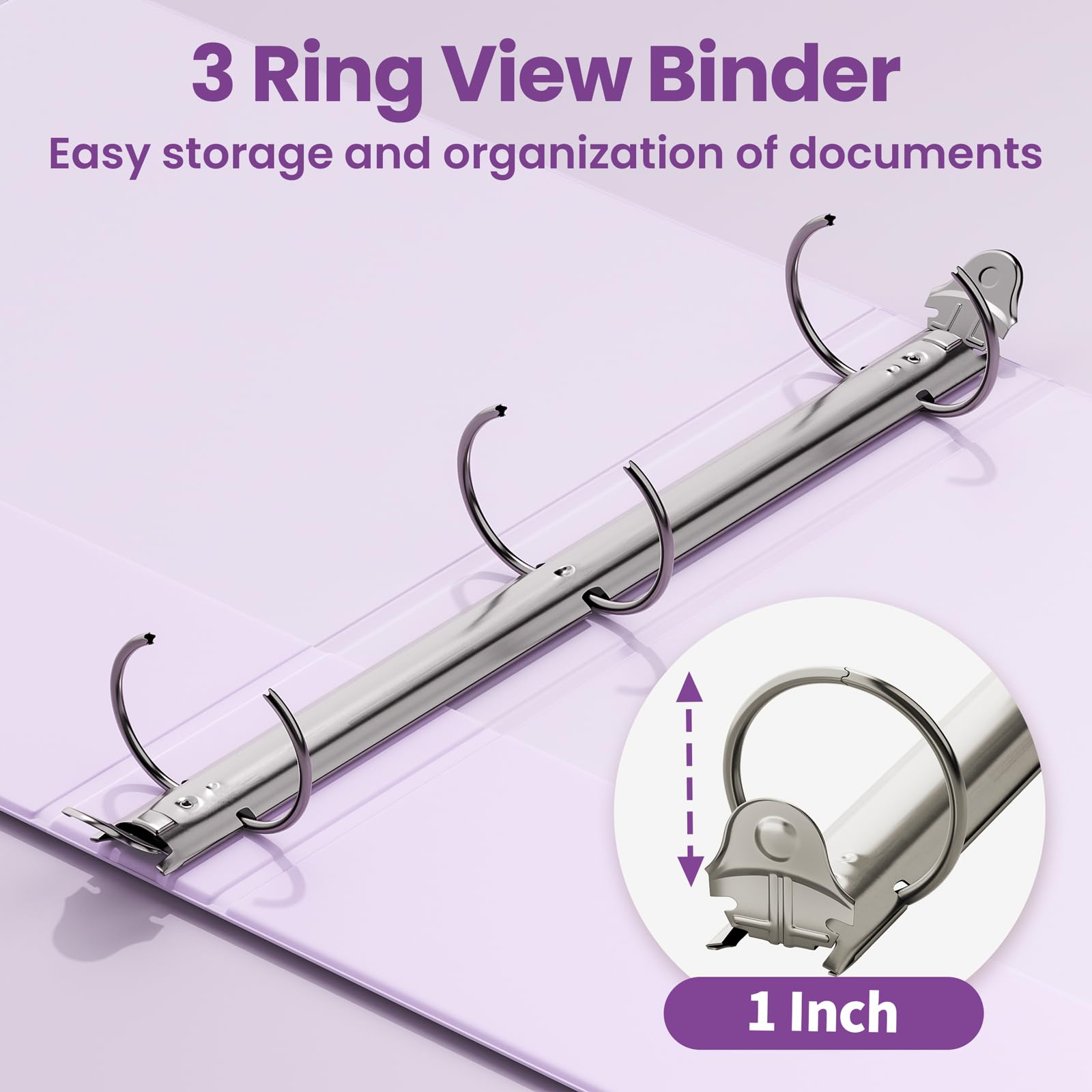 SUNEE 1 Inch Binders 3 Ring 6 Pack, Clear View Three Ring Binder PVC-Free (Fit 8.5x11 Inches) for