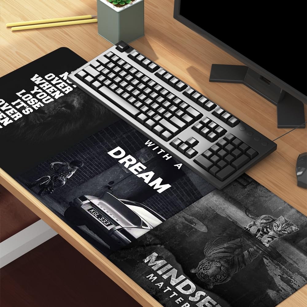 Reateforin Black and White Keyboard Mat Mindset Matters Inspirational Mousepad Motivational Office