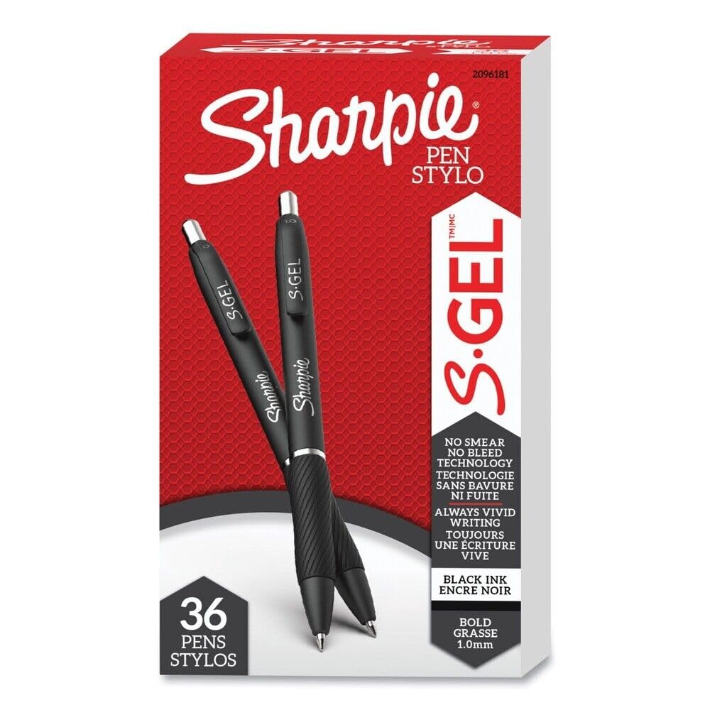 SHARPIE S-Gel, Gel Pens, Bold Point (1.0mm), Black Ink Gel Pen, 36 Count