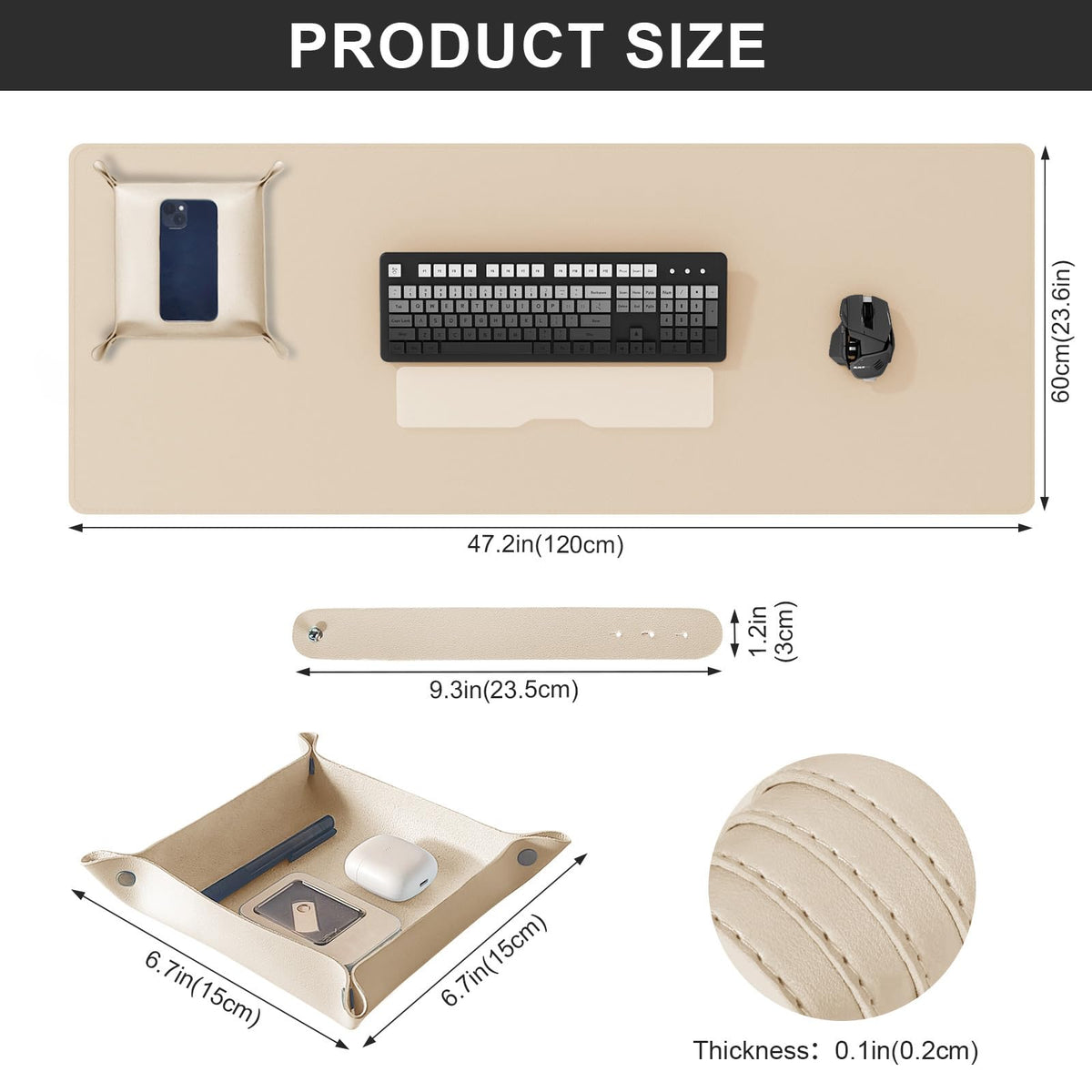 DAWNTREES Dual Sided Desk Mat,Khaki Leather Desk Pad,47.2''x23.6'',Cork Desk Mat Protector,120x60cm