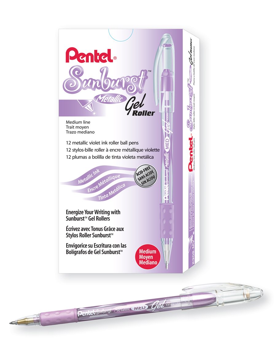 Pentel Sunburst Metallic Gel Pen, 0.8mm Tip Writes 0.4mm Line, Violet/Transparent Barrel Violet