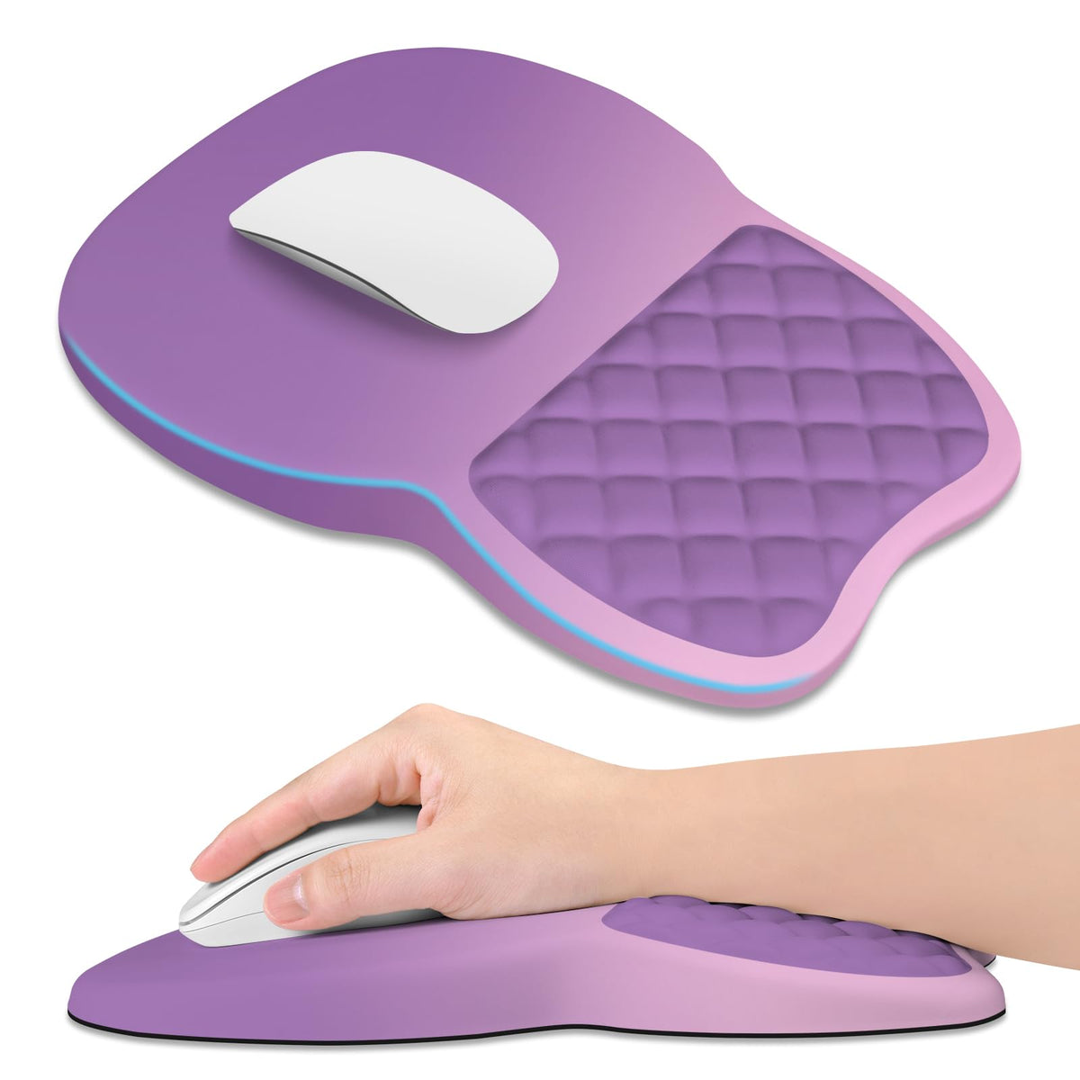 ITNRSIIET Ergonomic Mouse Pad Wrist Support with Memory Foam Massage Bulge & Non-Slip PU Base