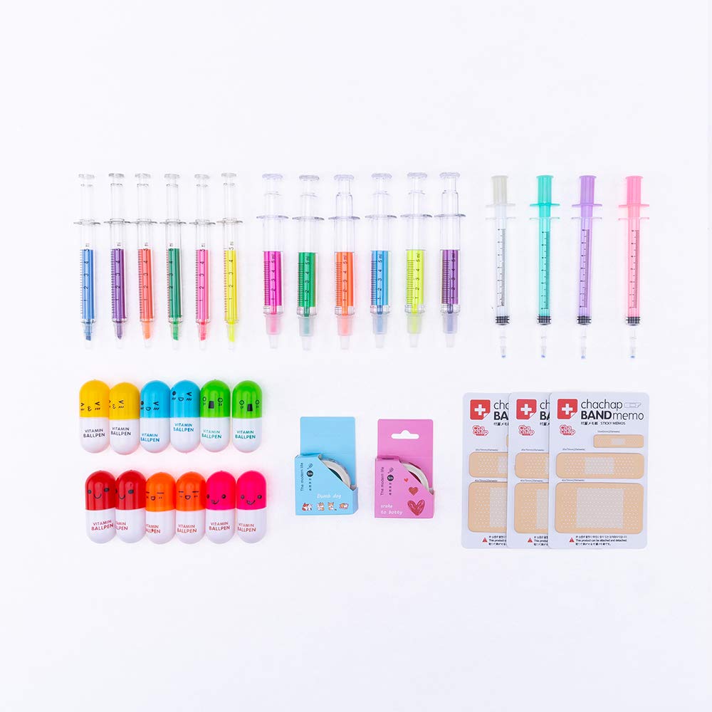 34 Pcs Cute School Supplies Set 12 Syringe Highlighters 4 Nursing Needle Pens 12 Vitamin Pill Pens