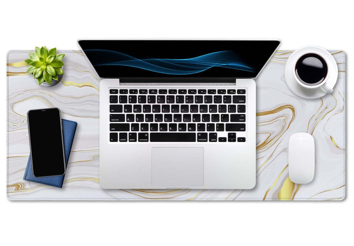 SSOIU White Gold Marble Desk Mat, Desk Pad, Large Mousepad, Large Mouse Pad 35.5" x 15.7" XXL