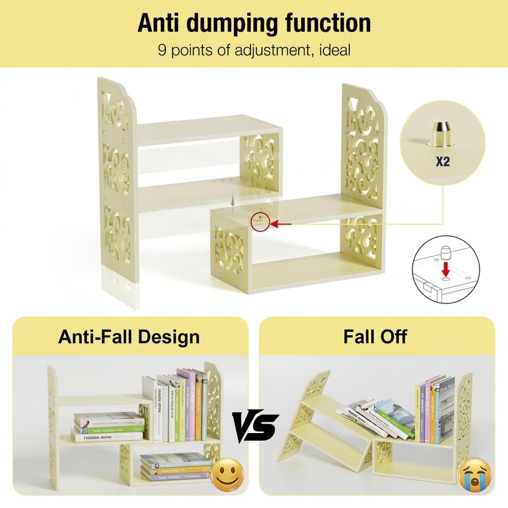 YGYQZ Adjustable Desktop Shelf Organizer, 3-Tier Desk Shelf, Beige Pattern
