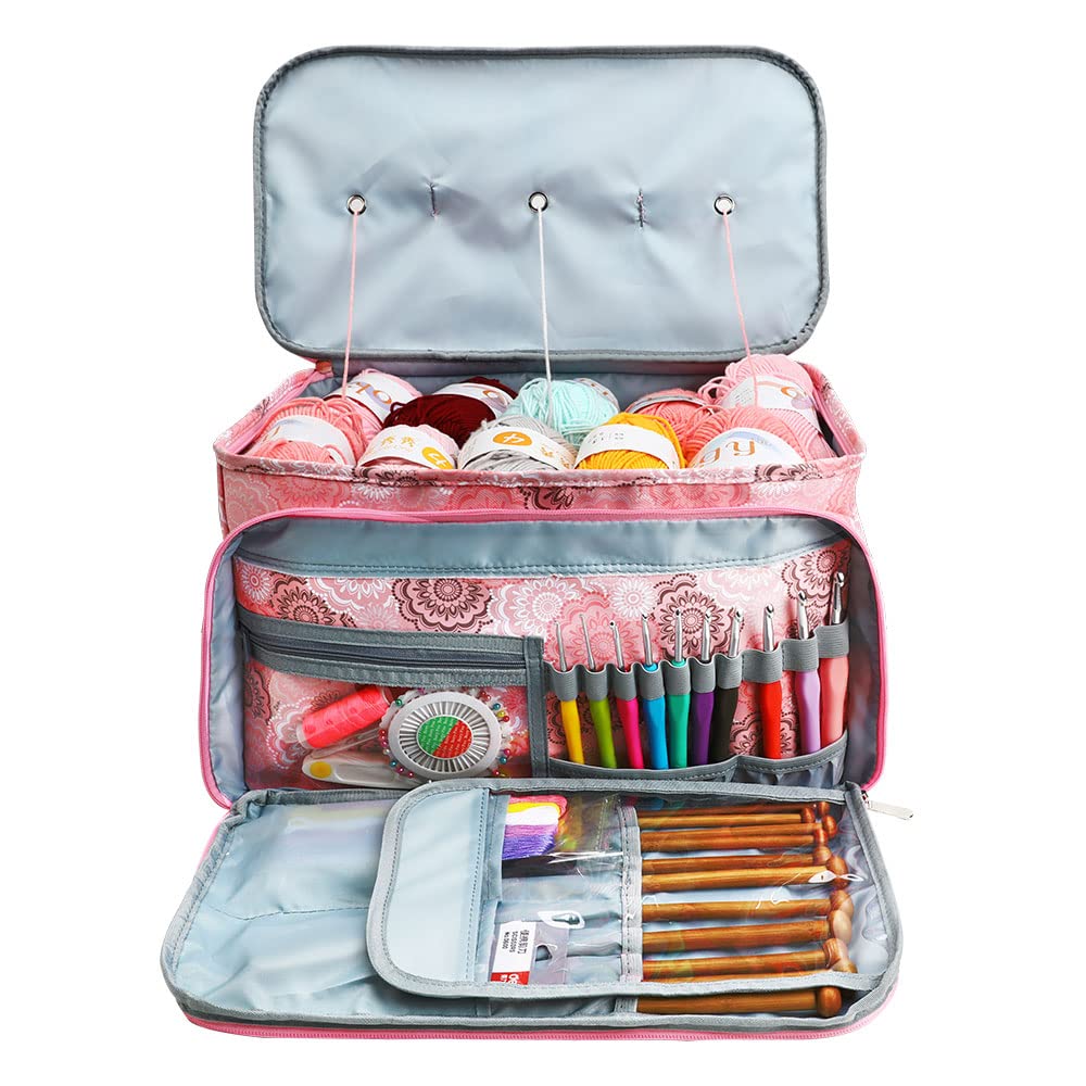 Looen Crochet Bag, Yarn Storage Organizer Tangle Free with 3 Grommets, Knitting Bag and Totes