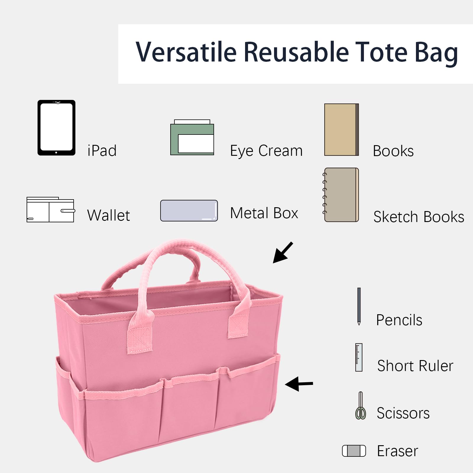 Cupohus Art Organizer Craft Storage Tote Bag with Multiple Pockets (Pink)