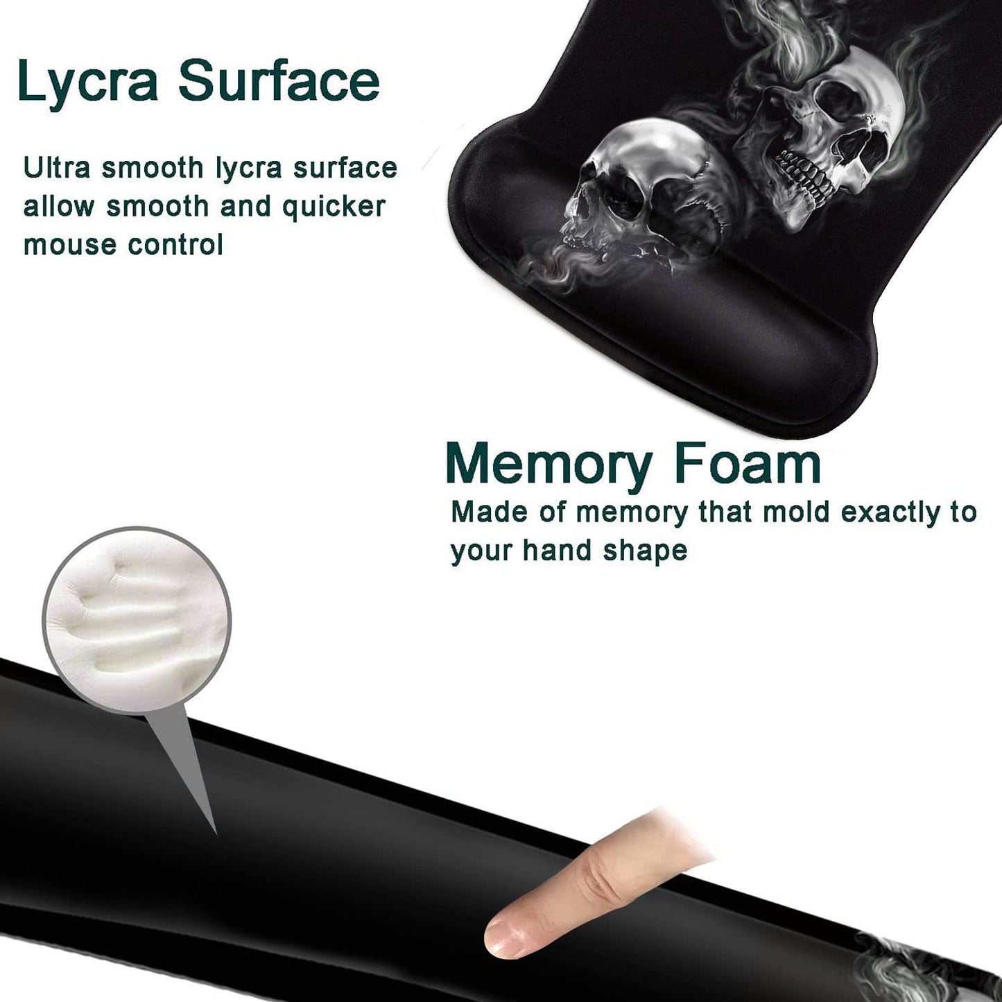 Keyboard Wrist Rest and Mouse Pad Wrist Support Set,Smoking Skull Ergonomic Gel Mouse Pad,Easy