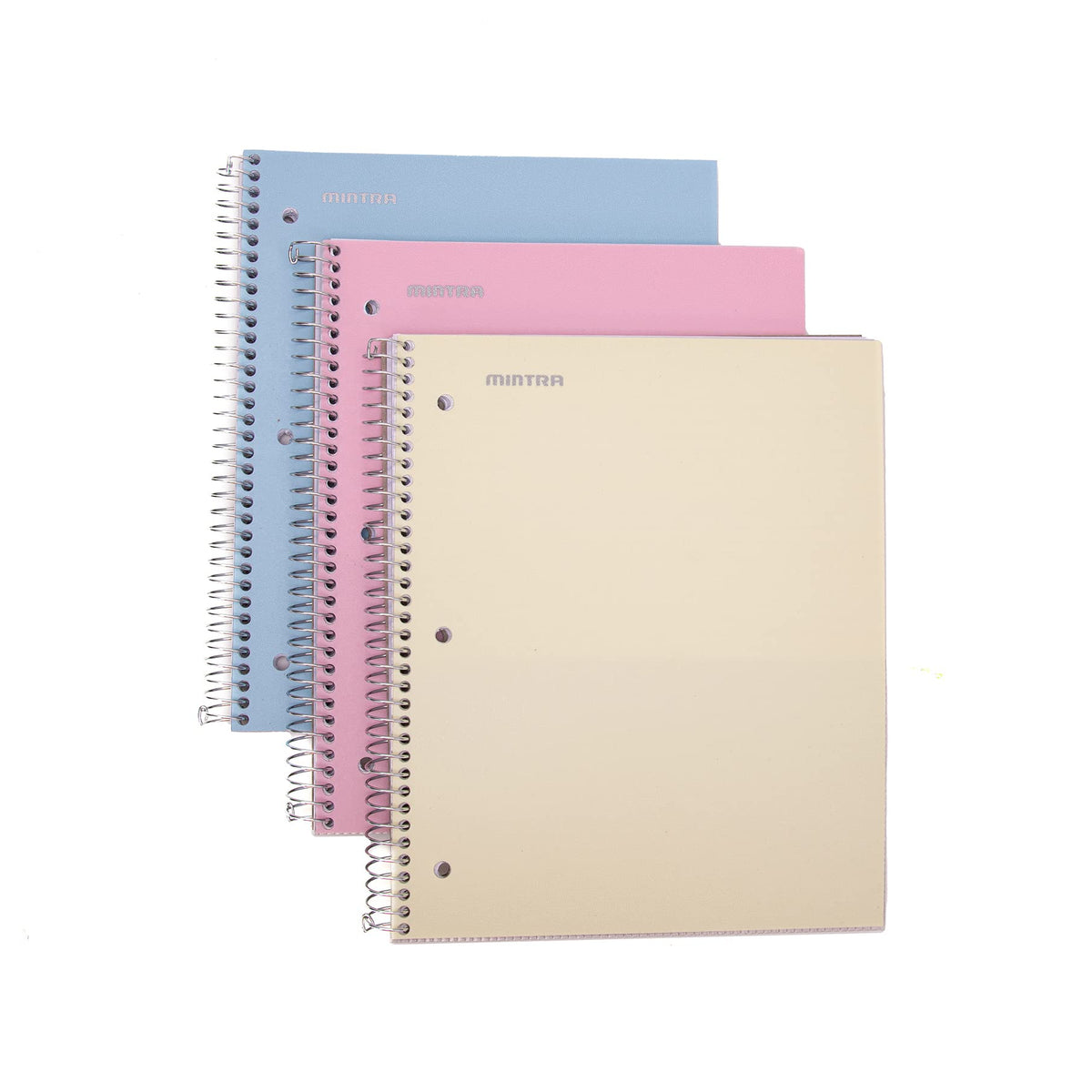 Mintra Office Durable Spiral Notebooks, 3 Subject (Arctic Ice, Sun Yellow, Spring Pink, College